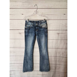 Miss Me Womens Signature Boot Cut Jeans Blue Stretch Embroidered Juniors 25